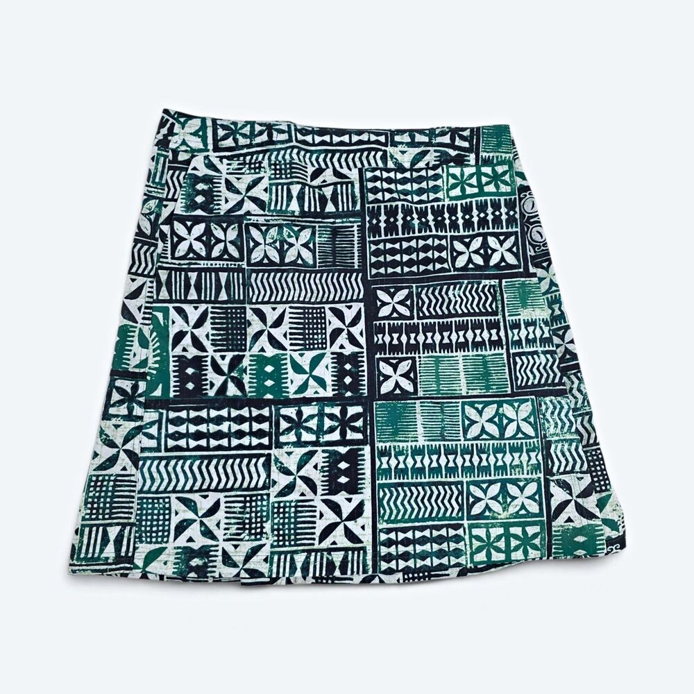 RipSkirt Hawaii Length 1 Wrap Skirt Emerald Tapa Green Geometric Medium